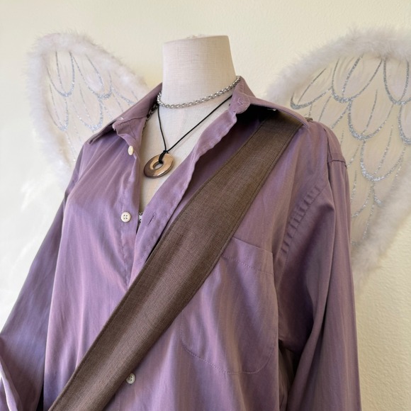 Retro Indie Grunge Herringbone Button Up Shirt Long Sleeve Ecclectic Funky Mauve - Picture 2 of 7